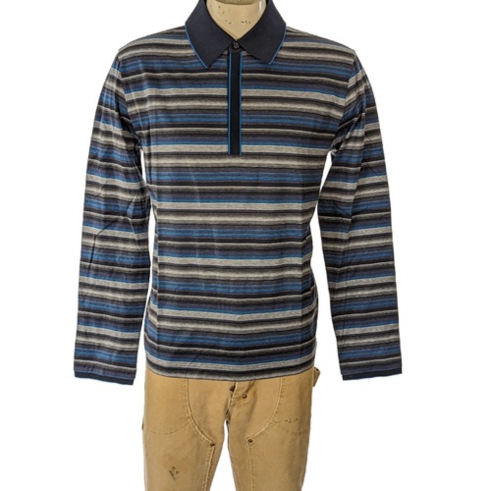 Hugo Boss Mens Long Sleeve Polo Shirt Striped 100% Cotton Regular Fit Sz XL EUC
